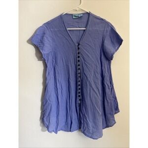 Indian Tropical Fashion Cotton‎ Gauze Top Womens S/M Blue Button Beachy Coastal
